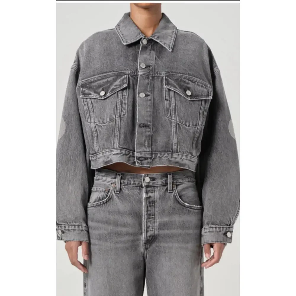 Agolde Womens Palmer Cropped Oversized Denim Jacket, Space Spirit NWT! - Picture 2 of 8